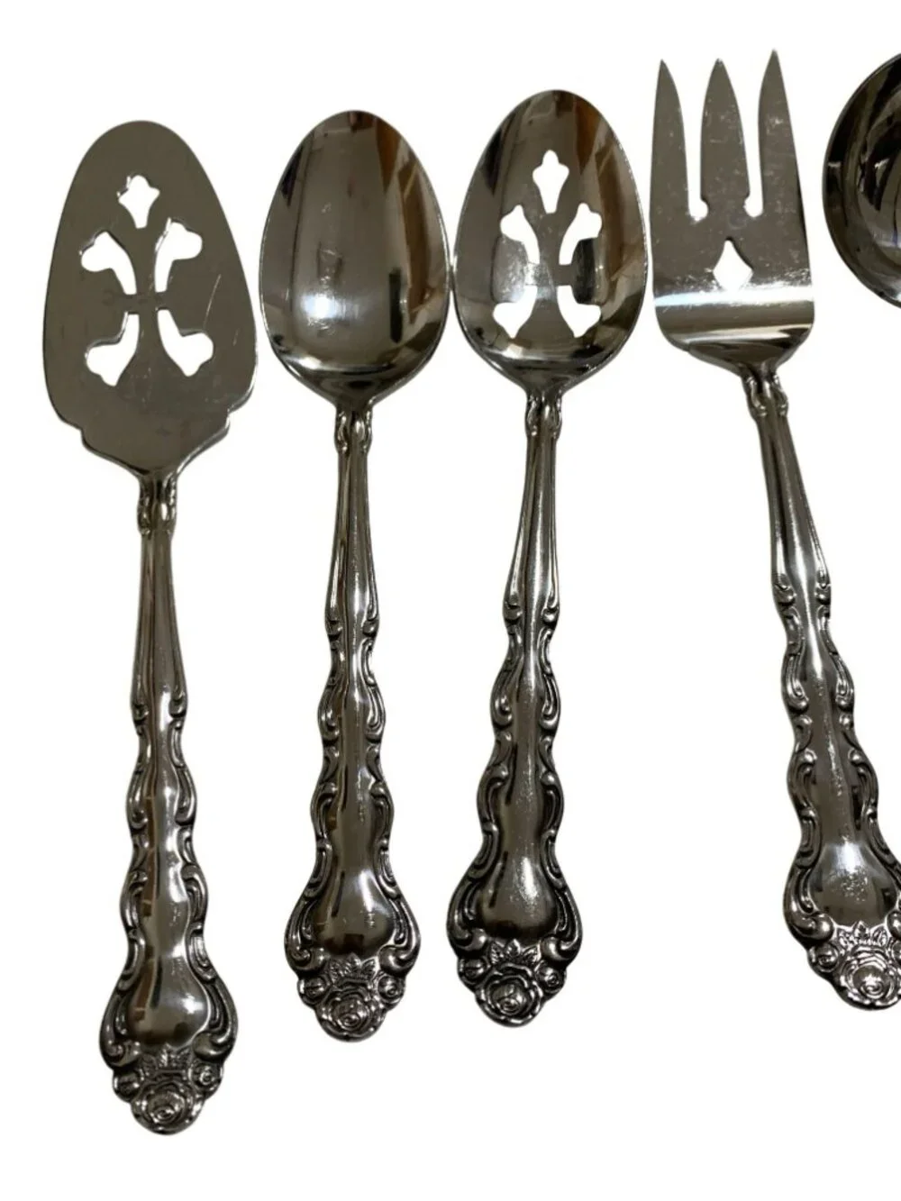 Interpur Japan Stainless Steel Classic Rose Pattern Serving Utensil Set 7 Piece